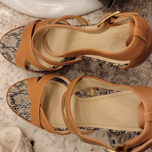 Stacked tan Colin Stuart high heels - Picture 4 of 4